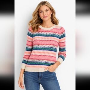 TALBOTS Fair Isle Crewneck Sweater | Colorful Geometric Knit - L
